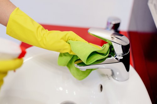 Carpet cleaning team following safe working procedures