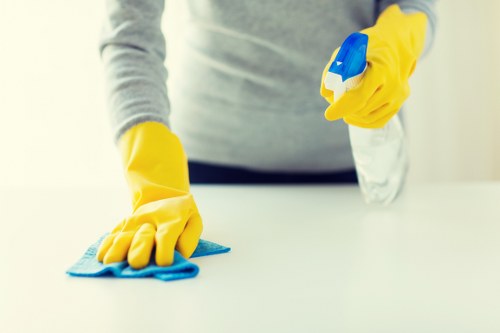 Technician cleaning a built-in oven in a flat near Ilford